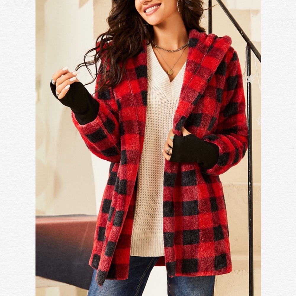 Red & Black Buffalo Check Fleece Hooded Jacket - Picture 2 of 7